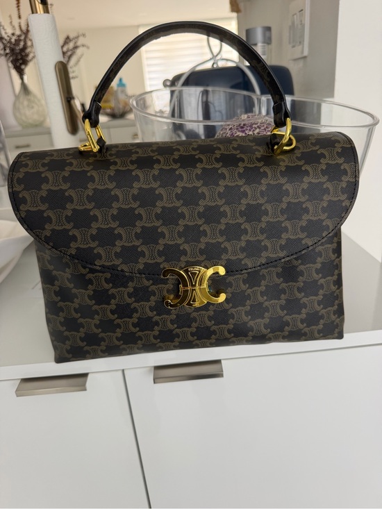Source Unknown Handbags - Black & Brown Triomphe Top-Handle Bag with Gold Hardware